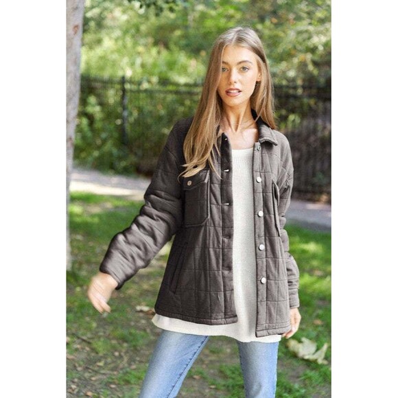 NFS Davi & Dani Mineral Wash Quilted Pockets Shacket - Picture 3 of 10